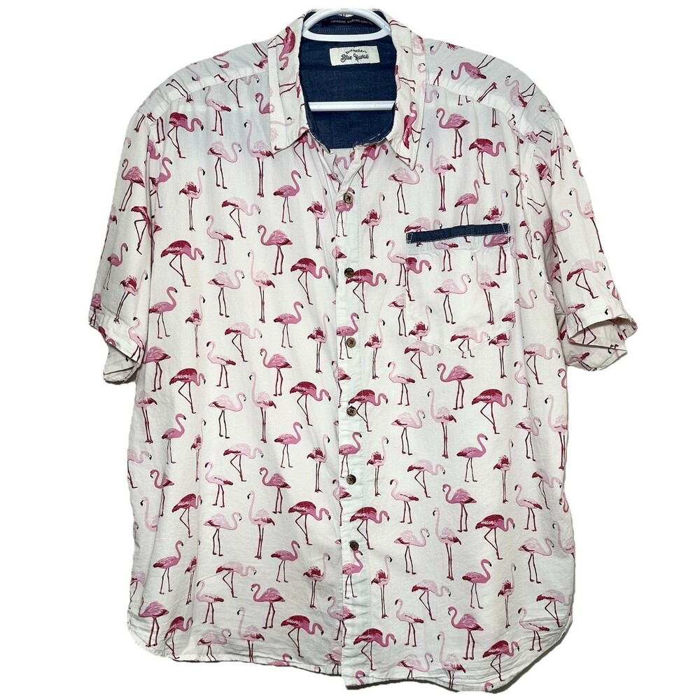 Elvis Presley Blue Hawaii Flamingo Button Front Shirt XL